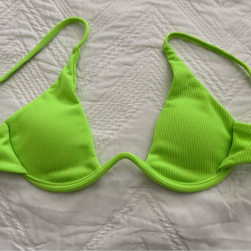 Neon Green Ribbed Triangle Bikini Top